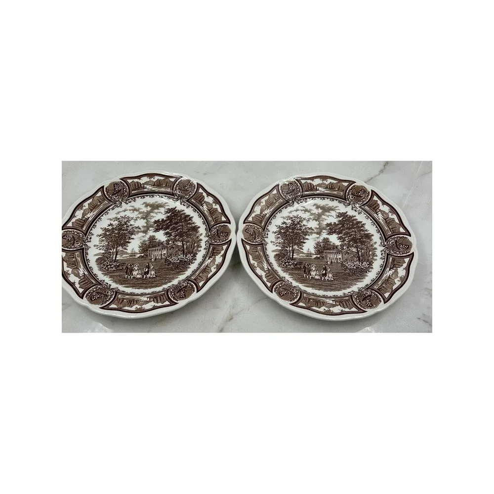 J&G Meakin Americana Brown Transferware Dinner Plates Style House Ironstone 2